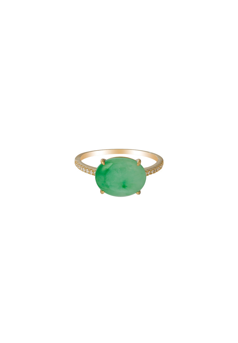 TOMEI Elliptical Jade Ring, White/Yellow Gold 750