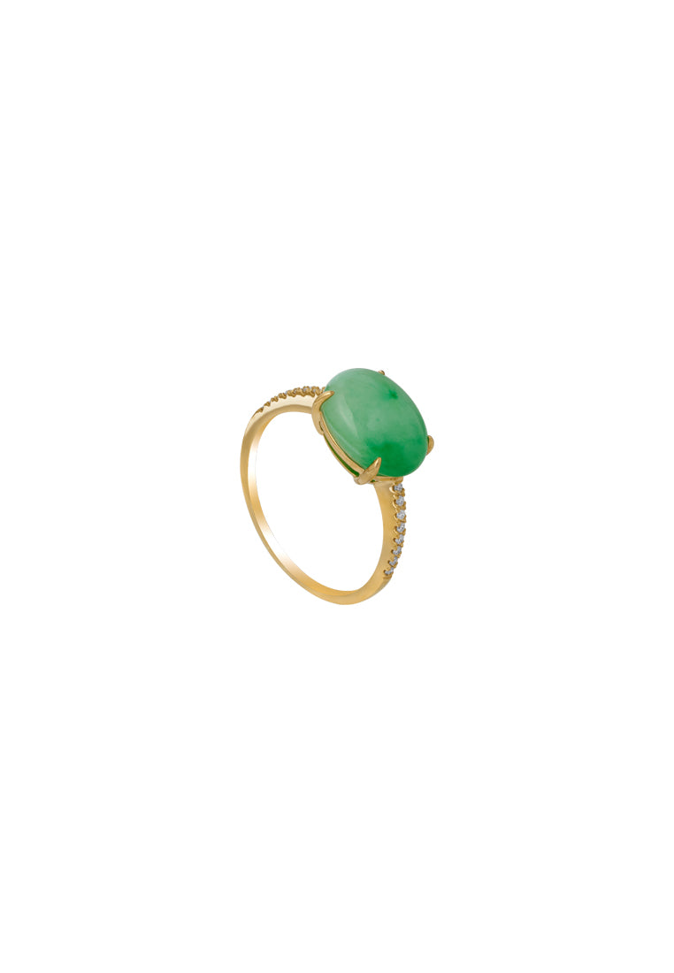 TOMEI Elliptical Jade Ring, White/Yellow Gold 750