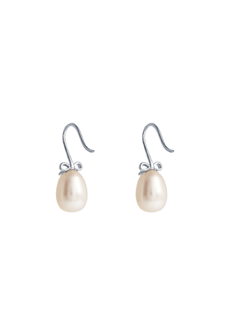 TOMEI Lovely Bow Tie Pearl Earrings, White Gold 585