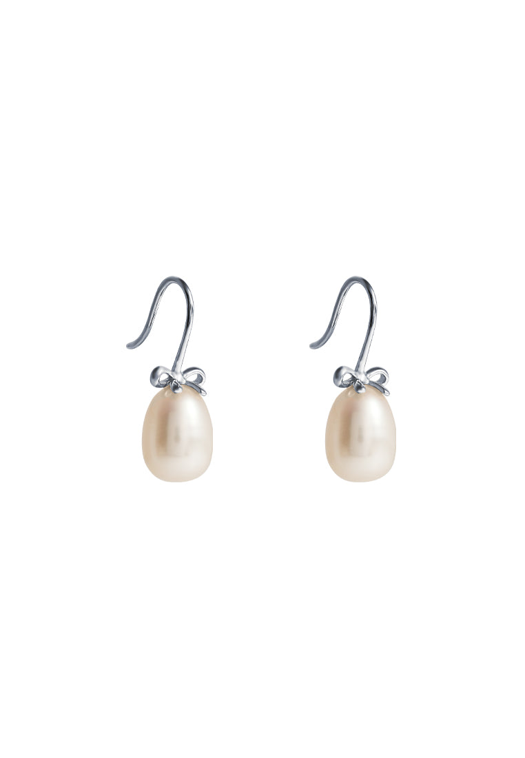 TOMEI Lovely Bow Tie Pearl Earrings, White Gold 585