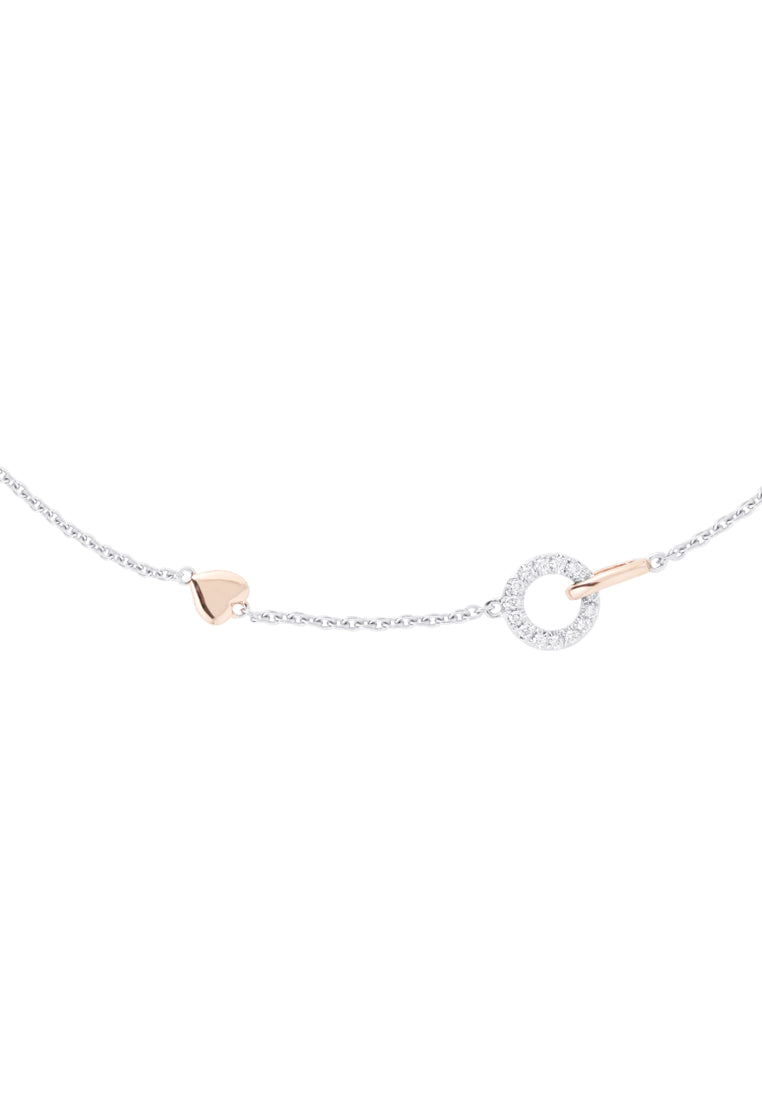 TOMEI Minimalist Diamond Bracelet, White+Rose Gold 585