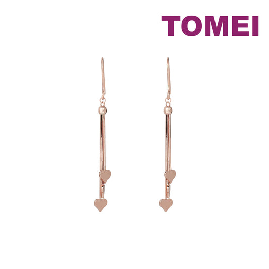 TOMEI Rouge Collection Dwi-Heart Drop Earrings, Rose Gold 750