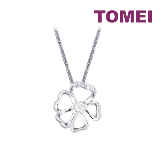TOMEI Clovery Heart Diamond Pendant Set, White Gold 375
