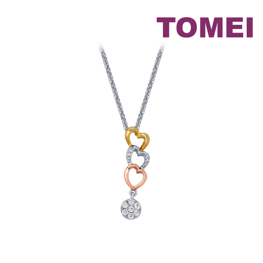 TOMEI Tri-Tone Love Diamond Pendant Set, White Gold 375