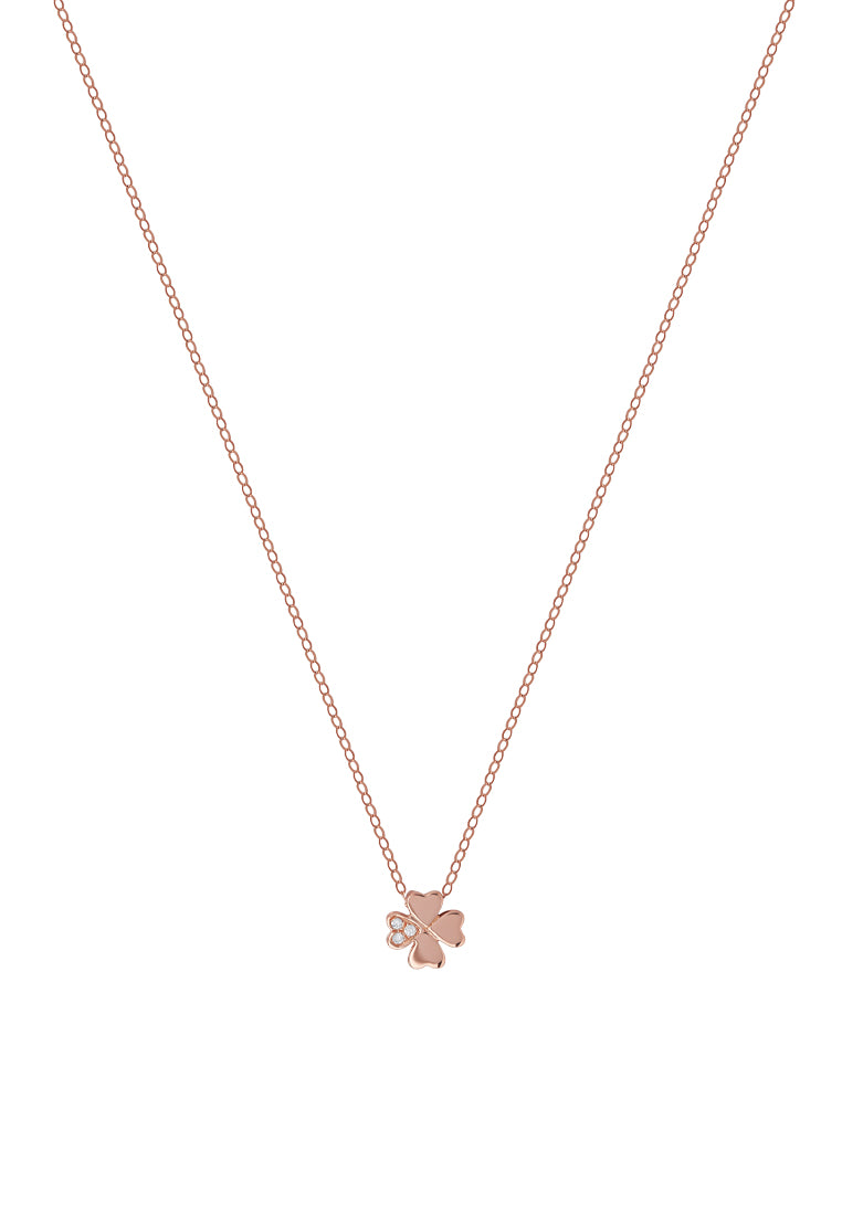 TOMEI Rouge Collection Four Leaves Clover Necklace, Rose Gold 750