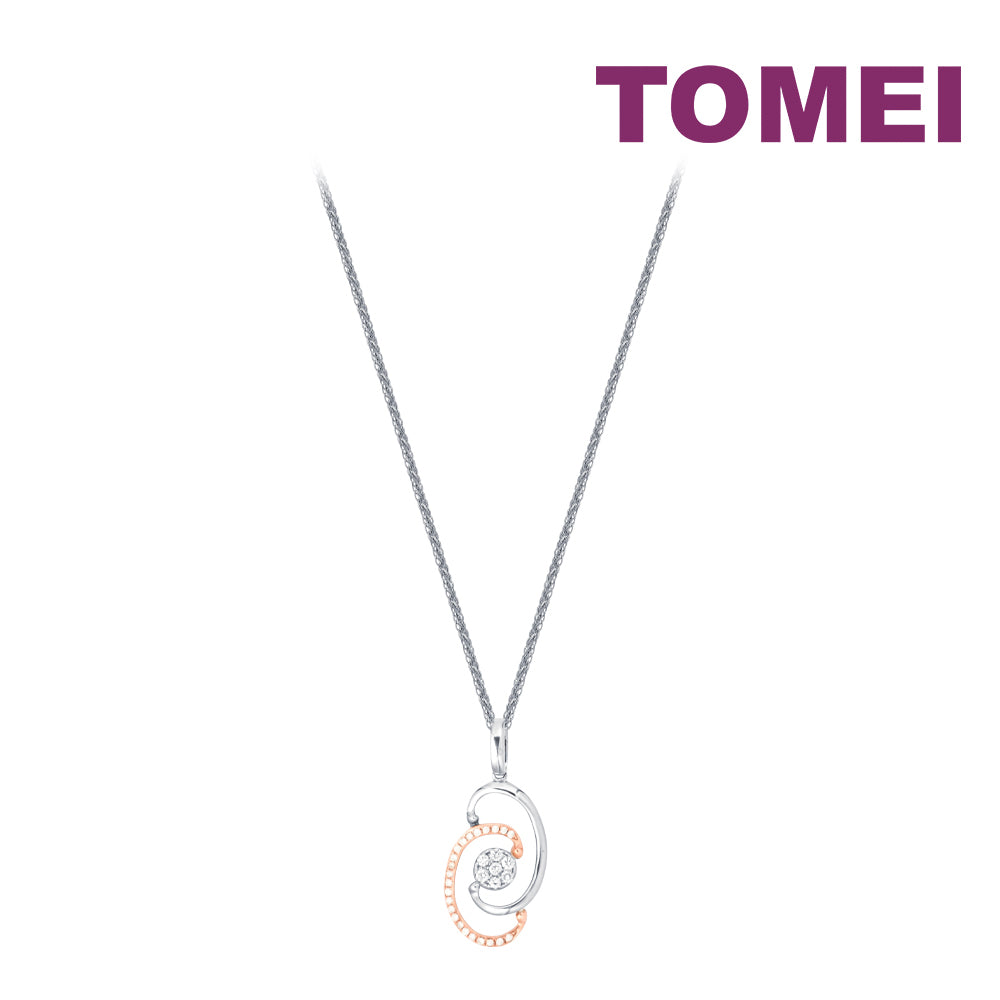 TOMEI Dual-Tone Diamond Pendant Set, White Gold 375