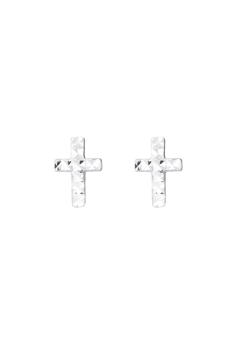 TOMEI Little Cross Earrings, White Gold 585