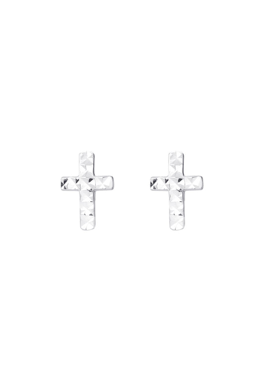 TOMEI Little Cross Earrings, White Gold 585
