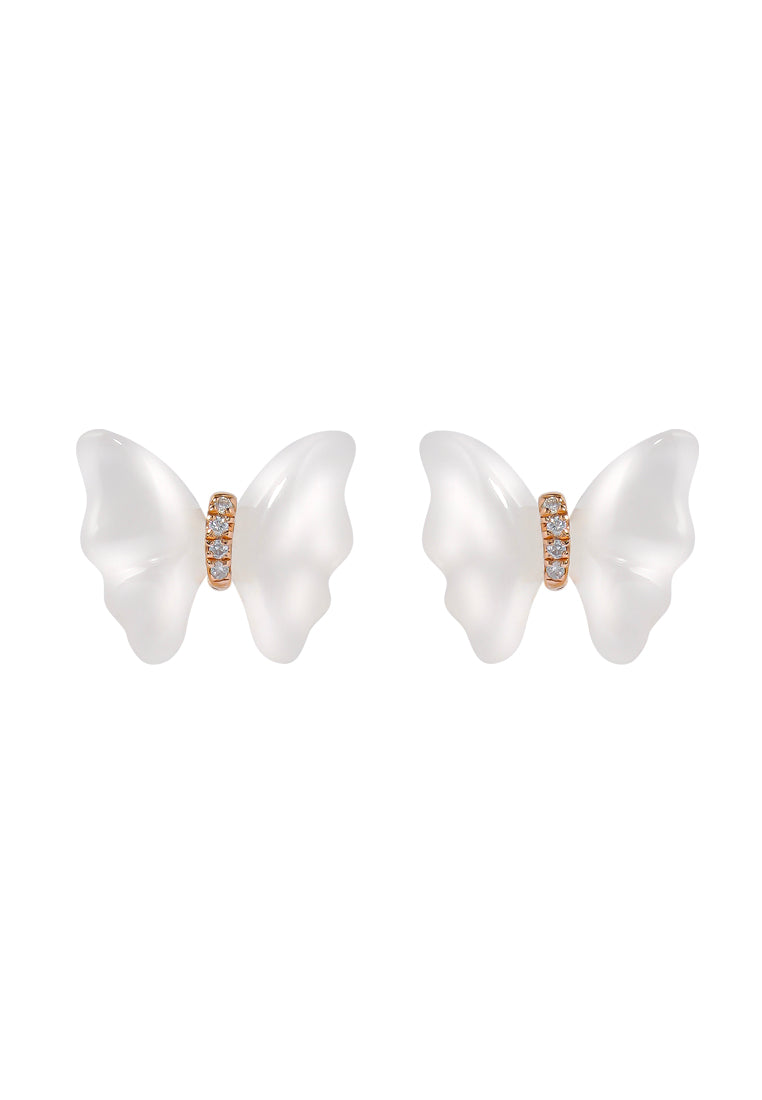 TOMEI Nephrite Collection, Butterfly Earrings, Rose Gold 750