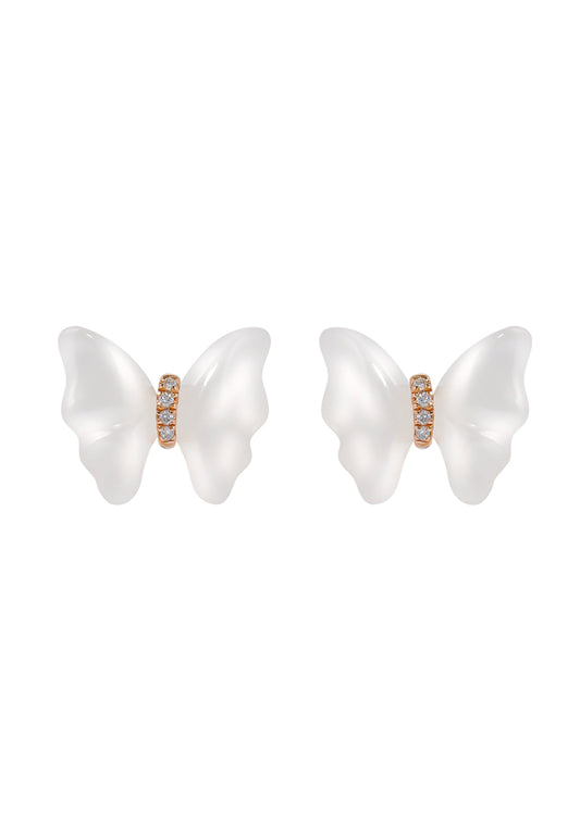 TOMEI Nephrite Collection, Butterfly Earrings, Rose Gold 750
