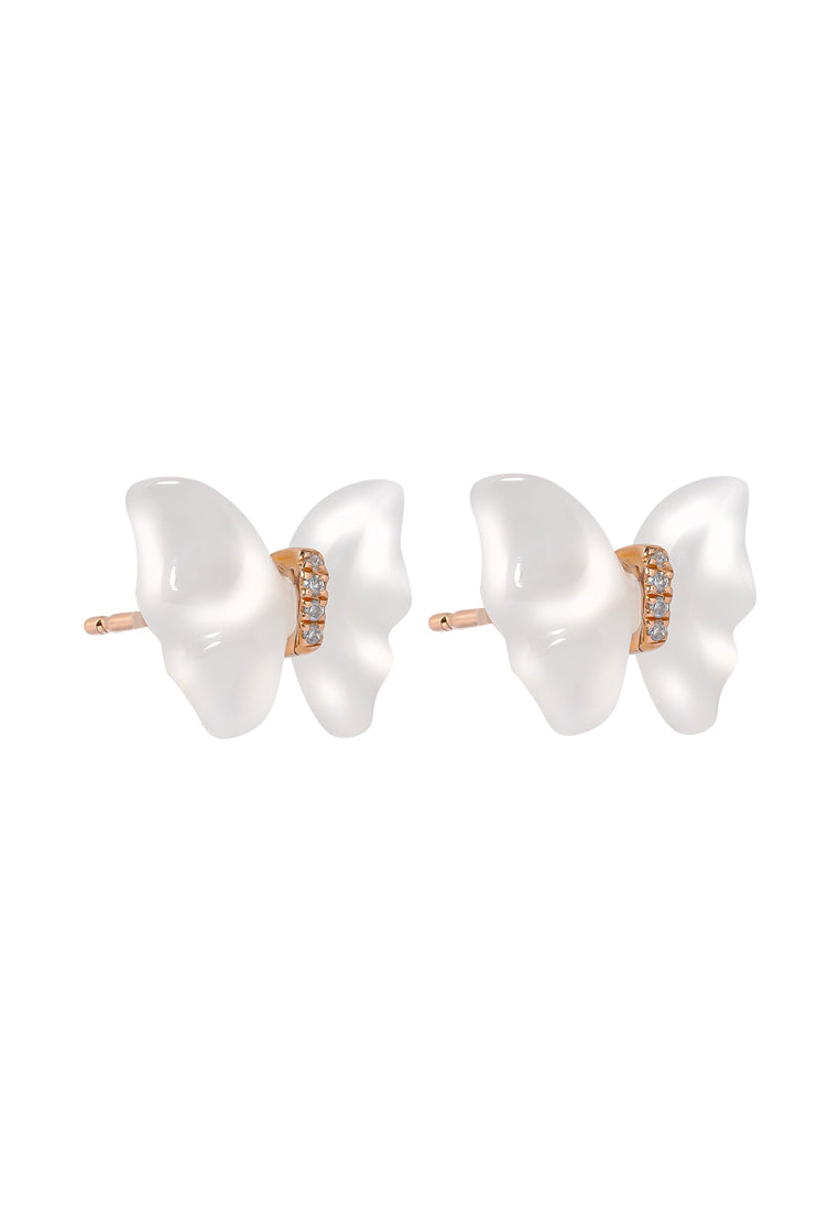 TOMEI Nephrite Collection, Butterfly Earrings, Rose Gold 750