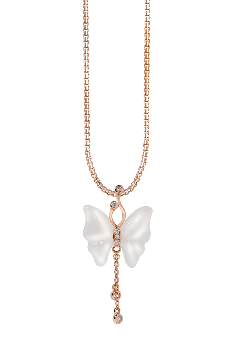 TOMEI Nephrite Collection, Butterfly Necklace Rose Gold 750
