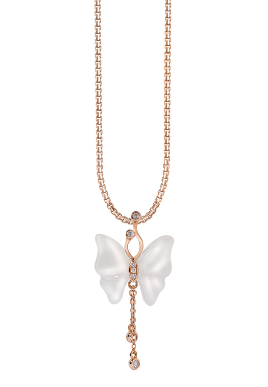 TOMEI Nephrite Collection, Butterfly Necklace Rose Gold 750