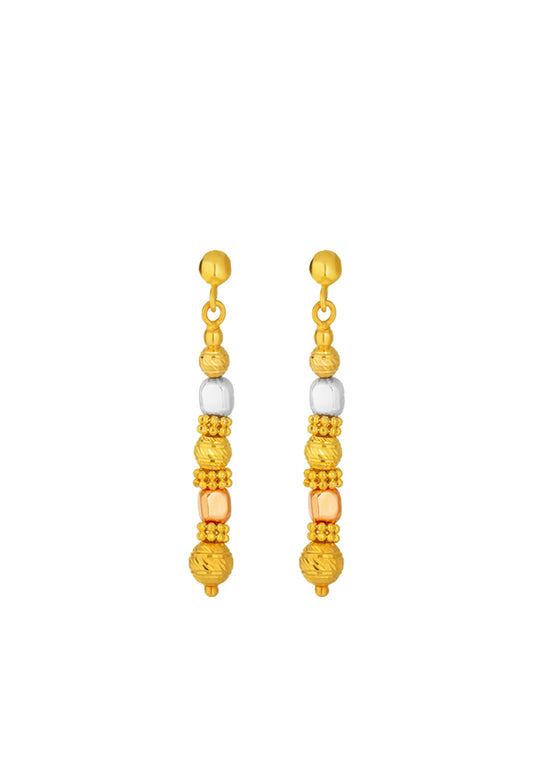 TOMEI Triple Tone Lusso Italia Dangling Beads Earrings, Yellow Gold 916