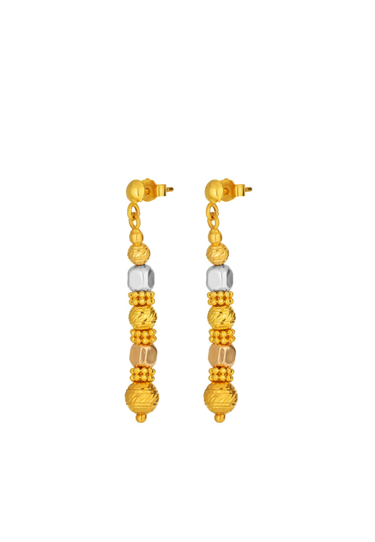 TOMEI Triple Tone Lusso Italia Dangling Beads Earrings, Yellow Gold 916