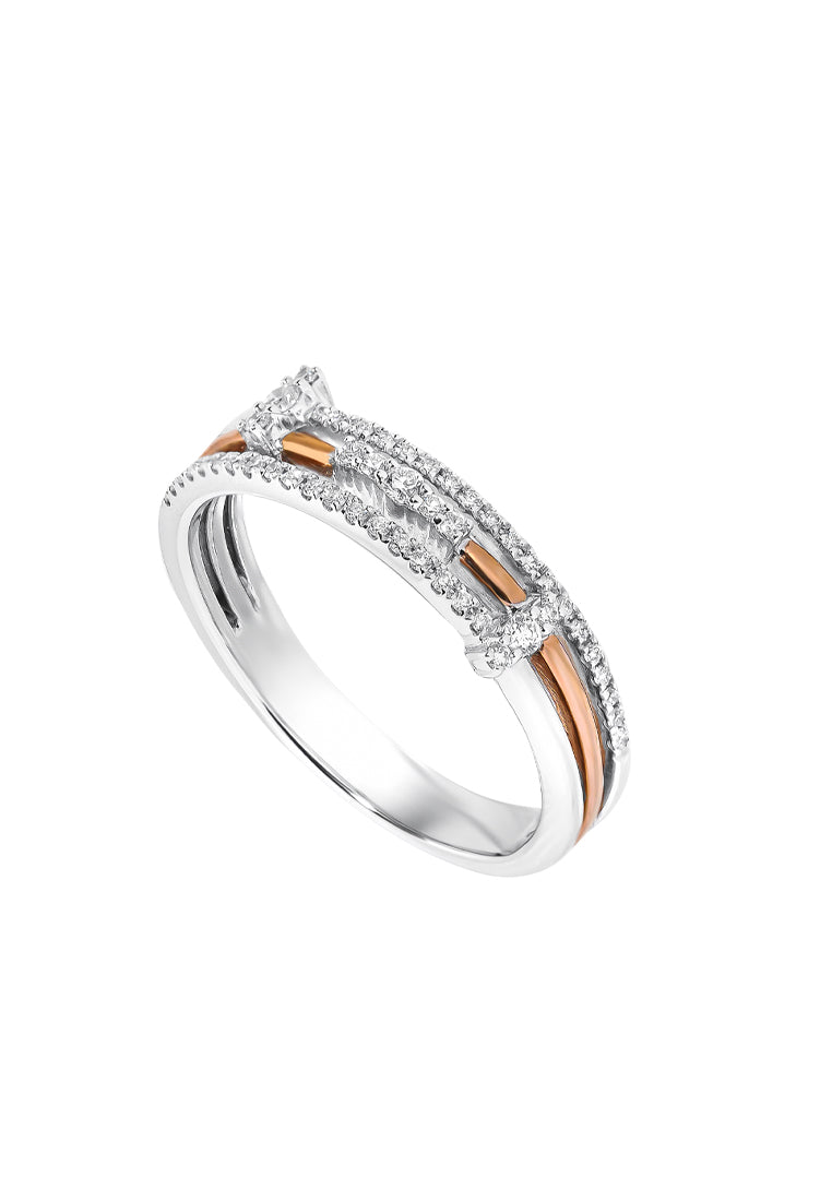 TOMEI Luminous Duet Diamond Ring, White+Rose Gold 750