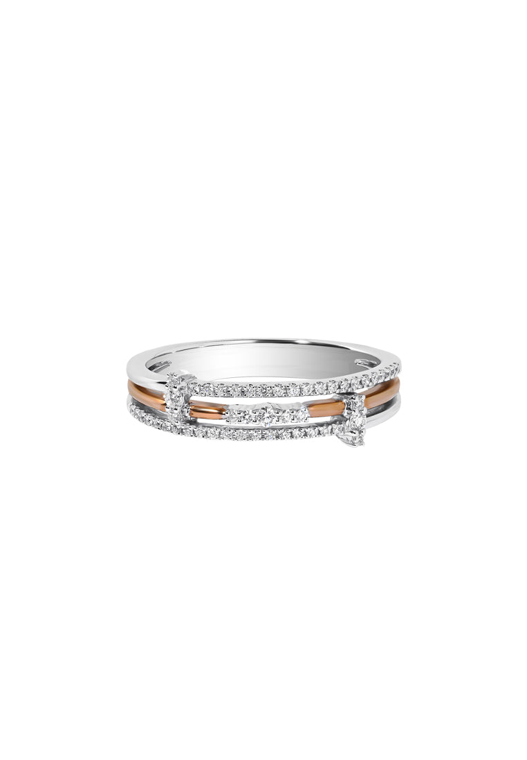 TOMEI Luminous Duet Diamond Ring, White+Rose Gold 750