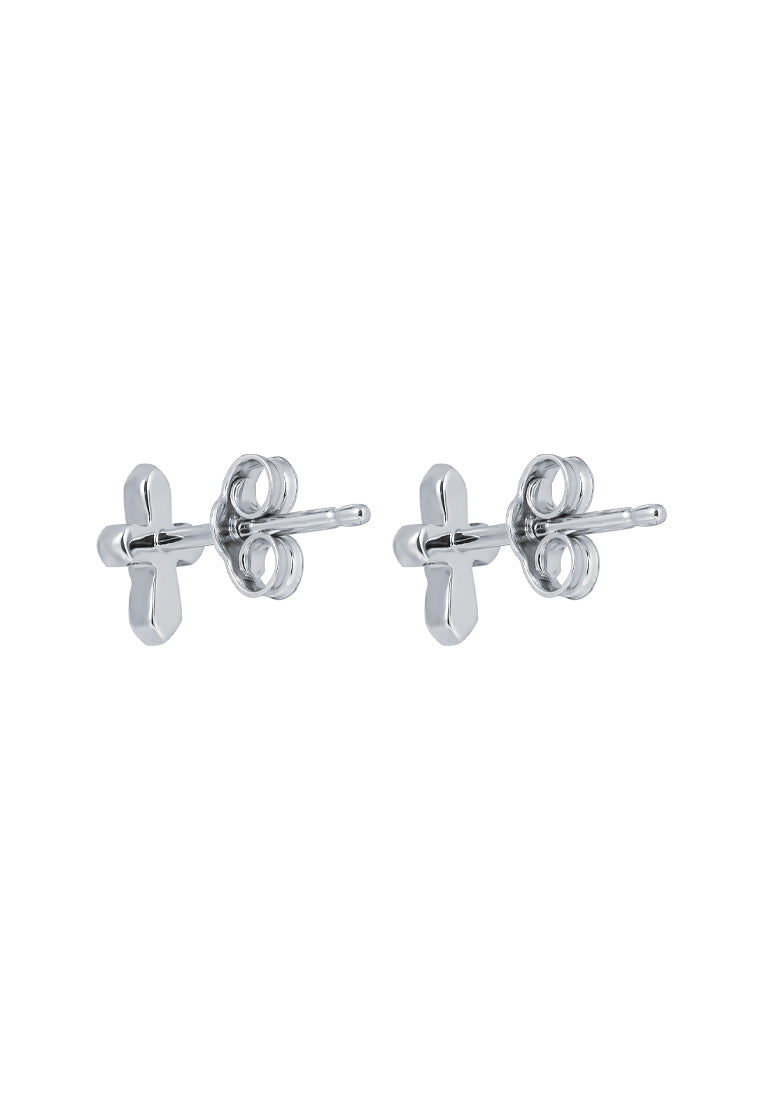 TOMEI Mini Cross Earrings, White Gold 585