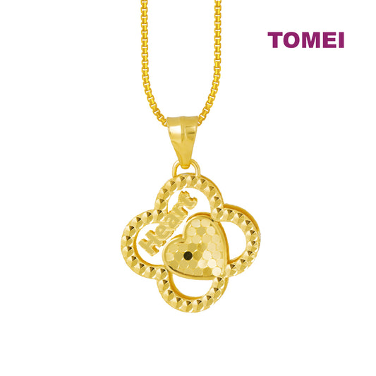TOMEI Heart in a Clover Pendant, Yellow Gold 999