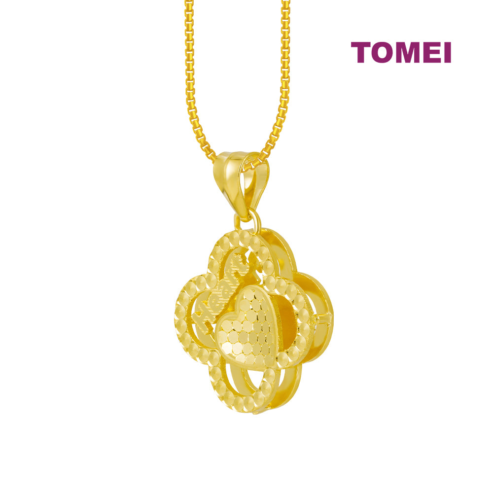 TOMEI Heart in a Clover Pendant, Yellow Gold 999