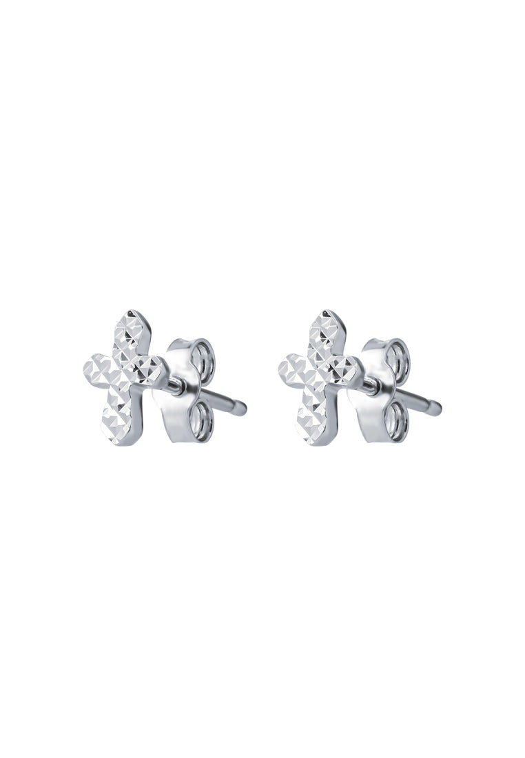TOMEI Mini Cross Earrings, White Gold 585