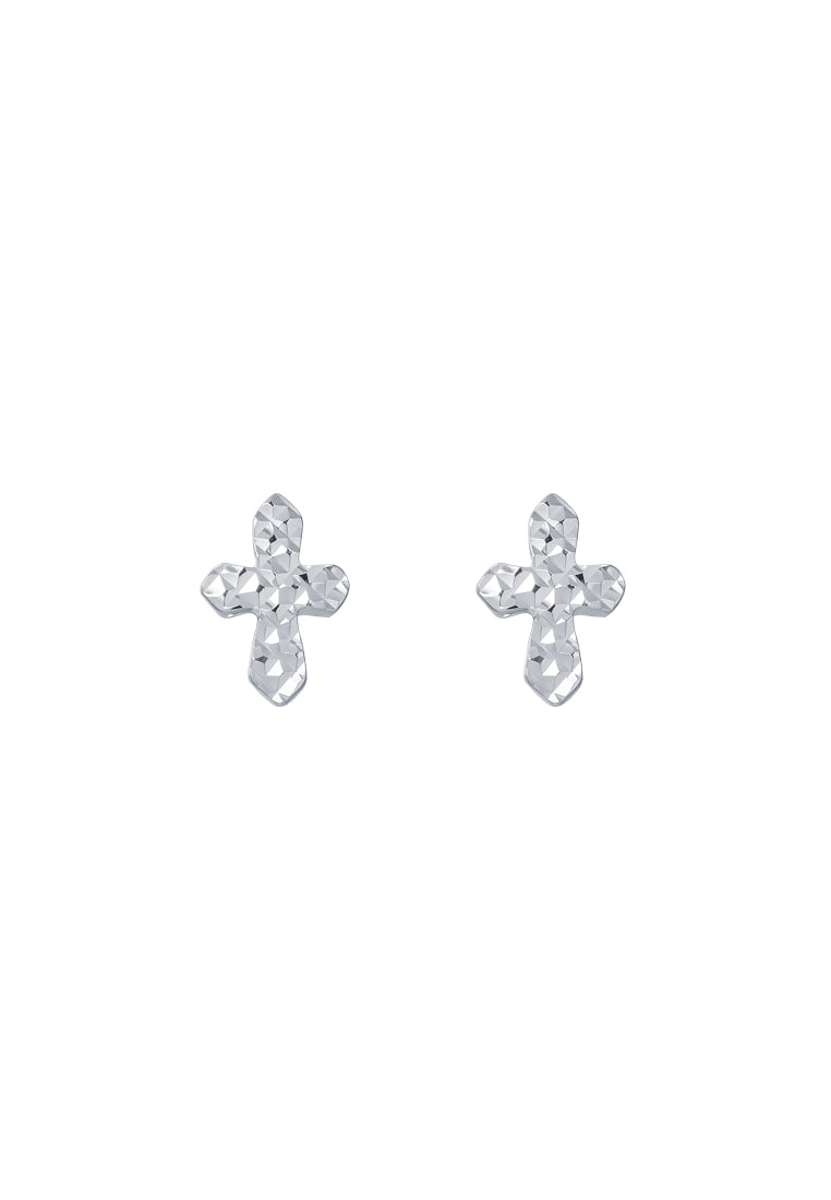 TOMEI Mini Cross Earrings, White Gold 585