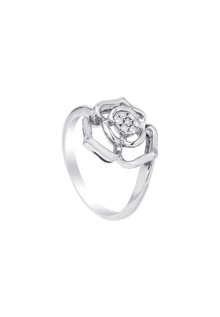 TOMEI Minimalist Flower Diamond Ring, White Gold 375