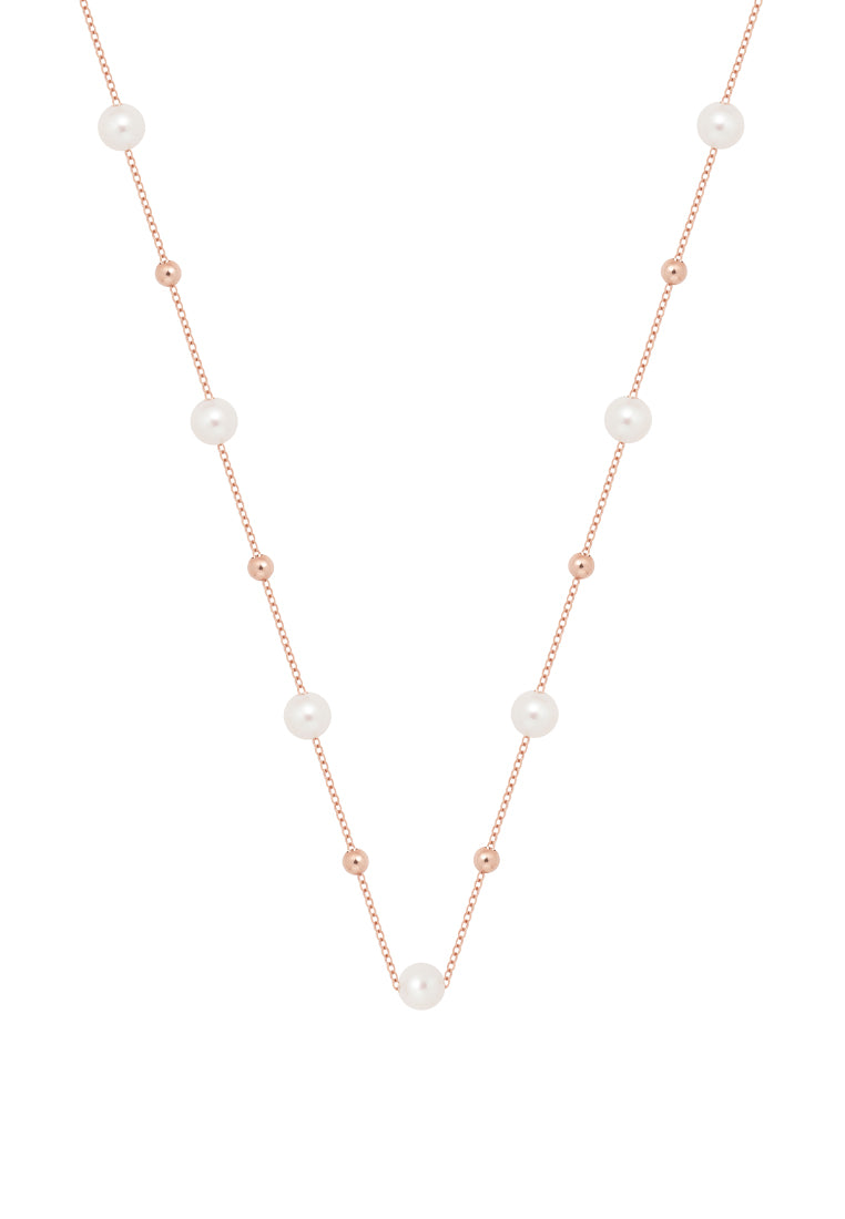 TOMEI Rouge Collection Pearl With Bead Necklace, Rose Gold 750
