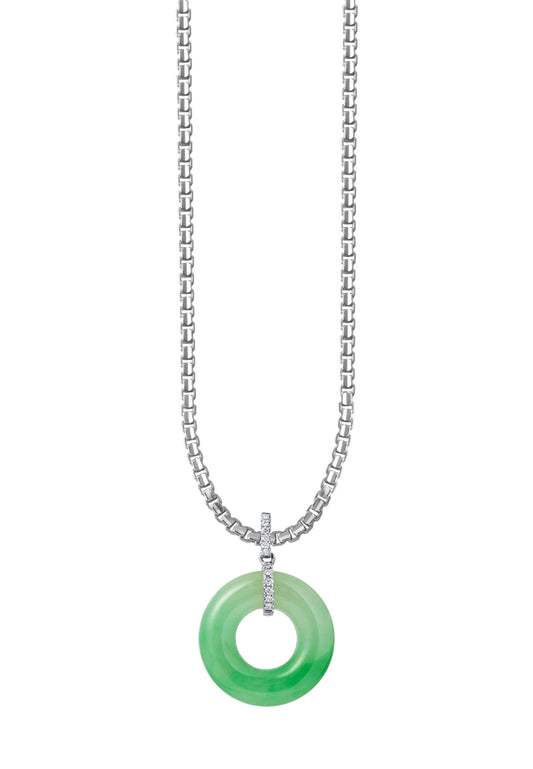 TOMEI Circle Of Happiness Jade Pendant, White Gold 750