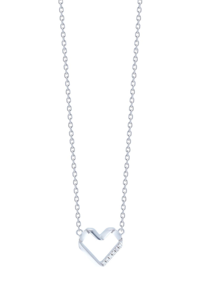 TOMEI Wave-Inspired Heart Shaped Necklace, White Gold 585