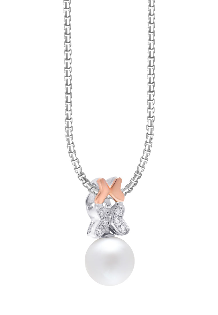 TOMEI Pearl-fection Butterfly Pendant Set, White+Rose Gold 585