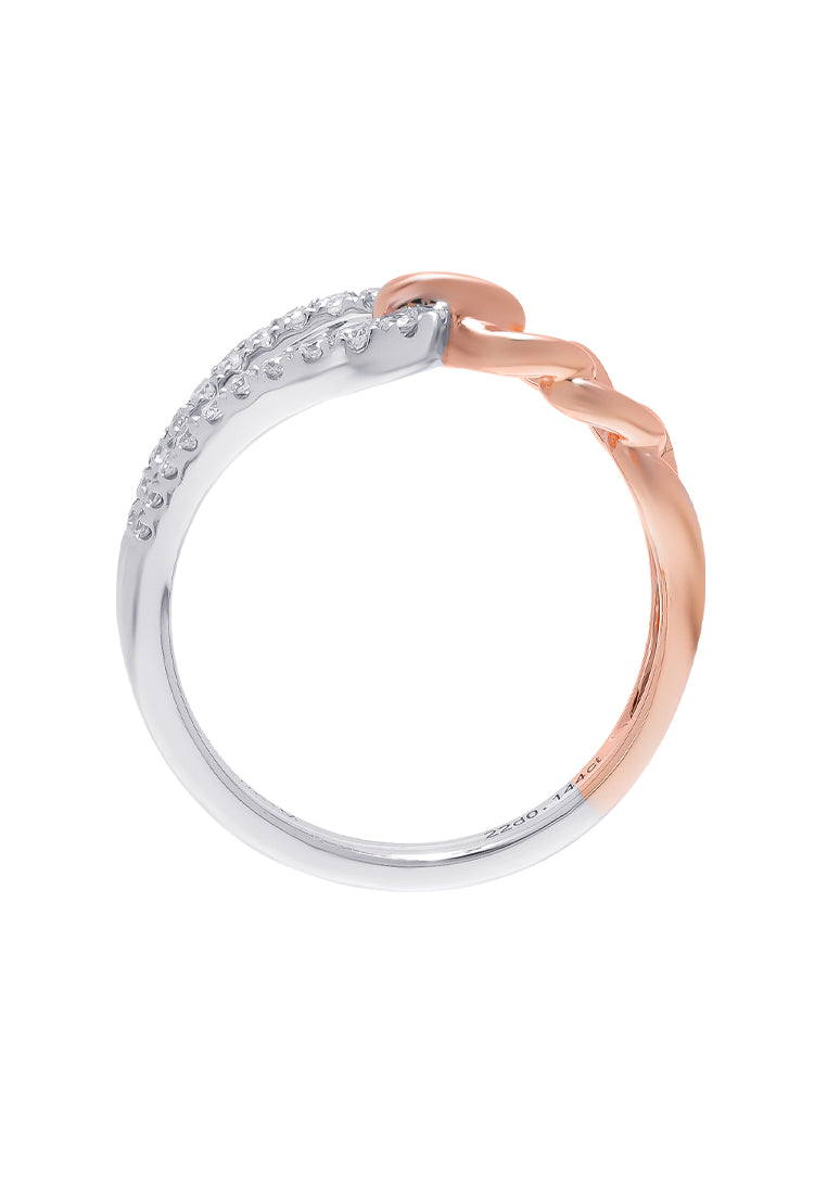 TOMEI Binding With Togetherness Ring, White+Rose Gold 585