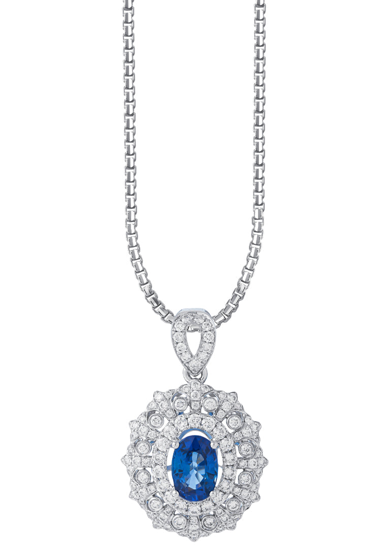 TOMEI Sapphire Diamond Pendant, White Gold 750