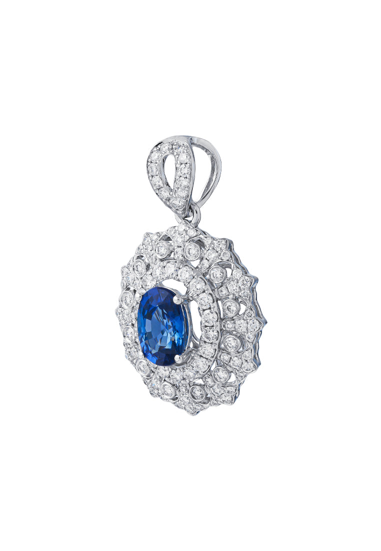 TOMEI Sapphire Diamond Pendant, White Gold 750