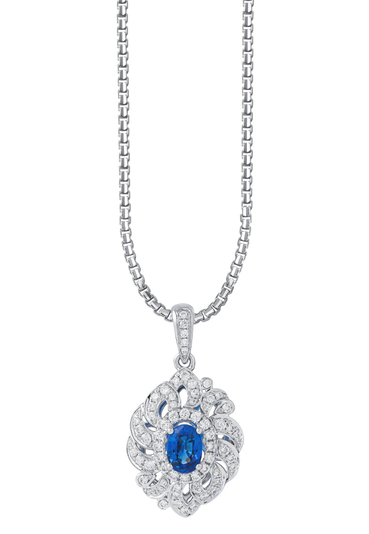 TOMEI Sapphire Diamond Pendant, White Gold 750