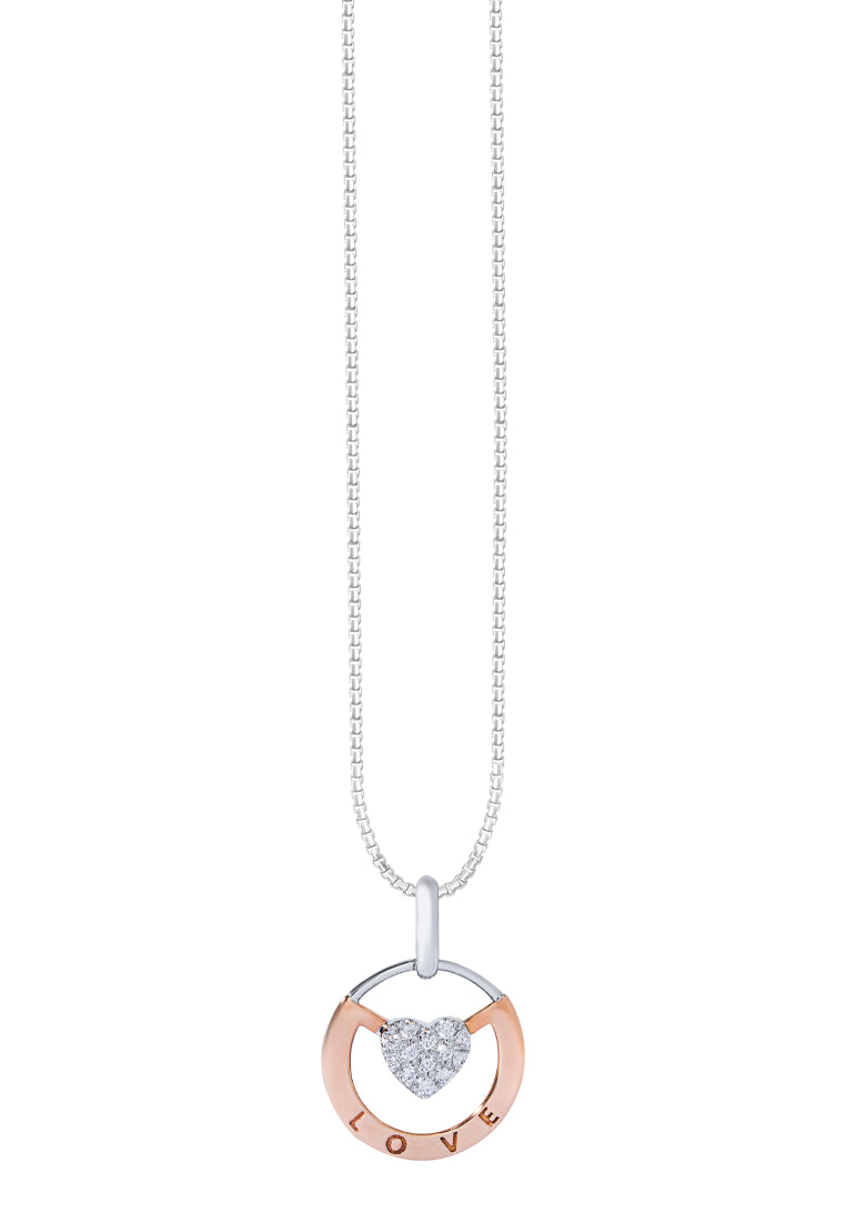 TOMEI Diamond Pendant Set, White+Rose Gold 585