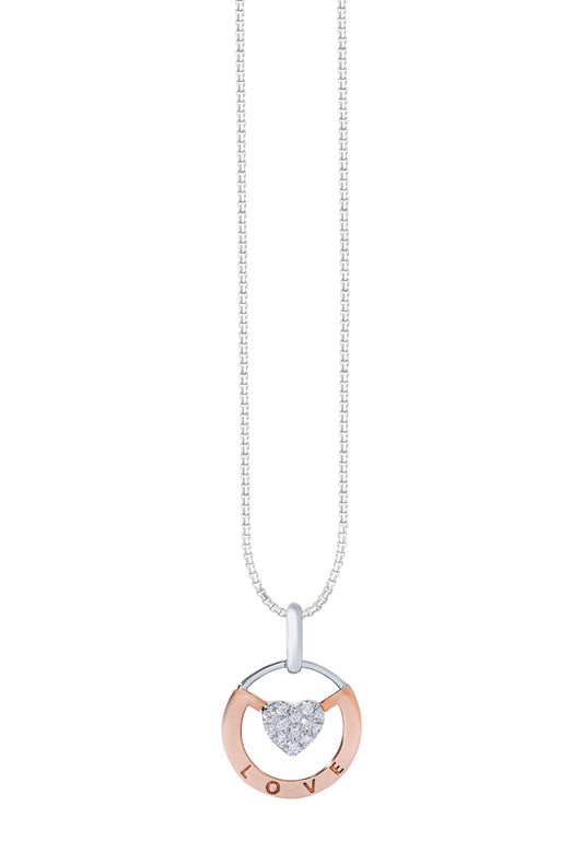 TOMEI Diamond Pendant Set, White+Rose Gold 585