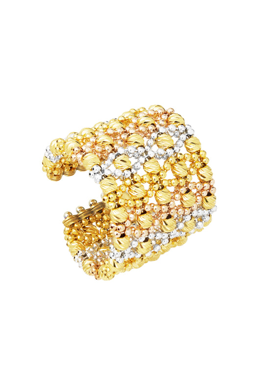 TOMEL Lusso Italia 5 Tiers Tri-Tone Beads Ring, Yellow Gold 916