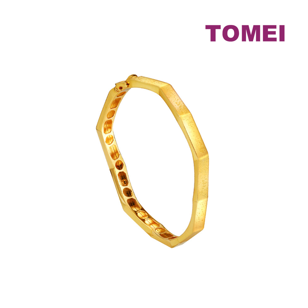 TOMEI Edged Wavy Bangle, Yellow Gold 916