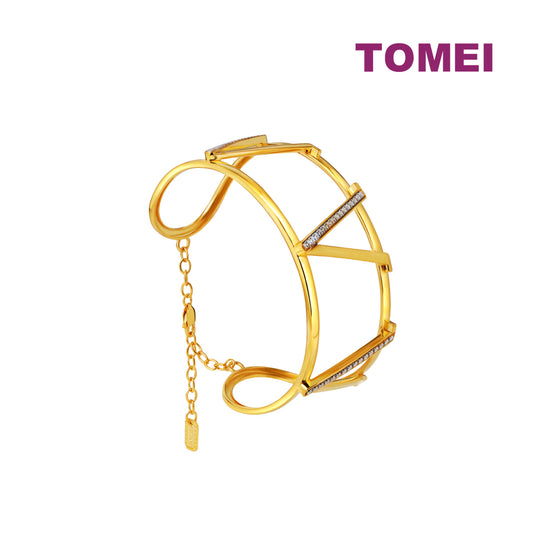 TOMEI Diamond Cut Collection Captivating V Bangle, Yellow Gold 916