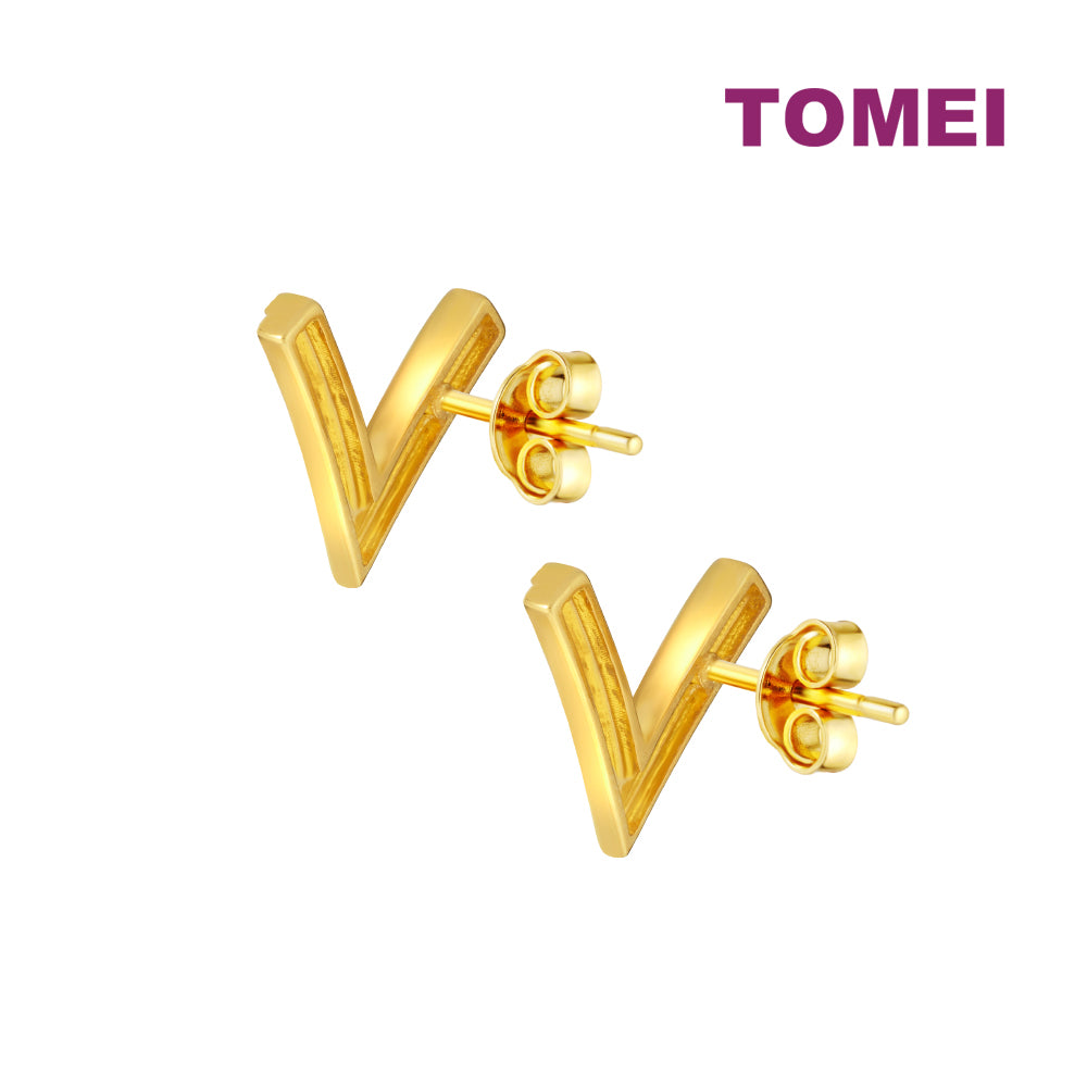 TOMEI Diamond Cut Collection V Trending Earrings, Yellow Gold 916
