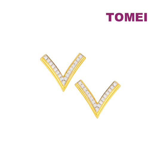 TOMEI Diamond Cut Collection V Trending Earrings, Yellow Gold 916