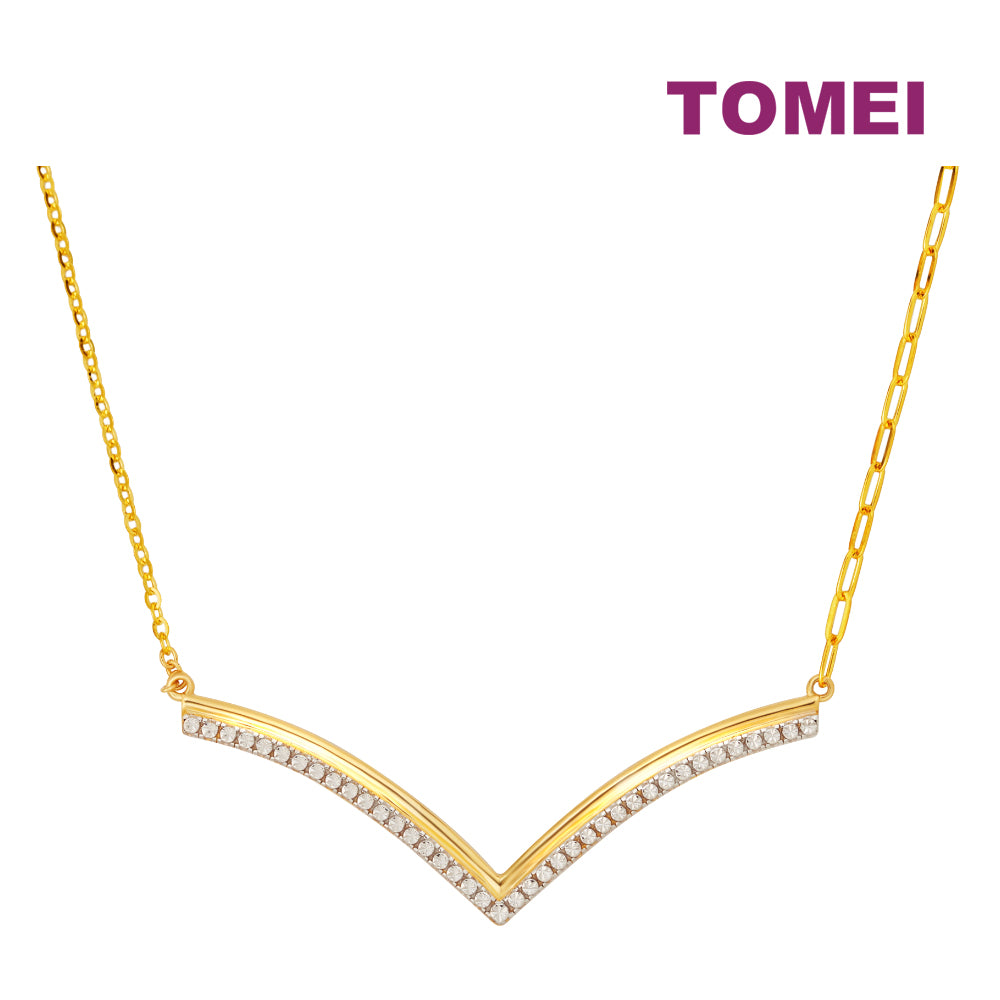 TOMEI Diamond Cut Collection V Trending Necklace, Yellow Gold 916