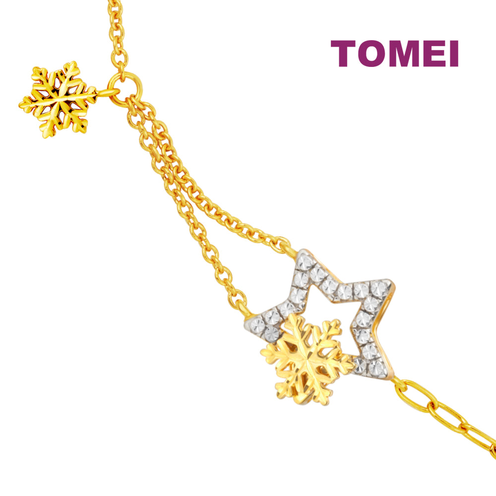 TOMEI Diamond Cut Collection Snowflake & Star Bracelet, Yellow Gold 916
