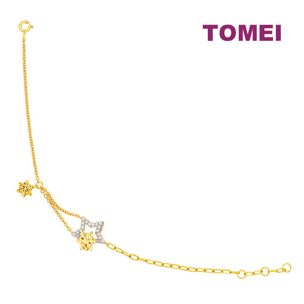 TOMEI Diamond Cut Collection Snowflake & Star Bracelet, Yellow Gold 916