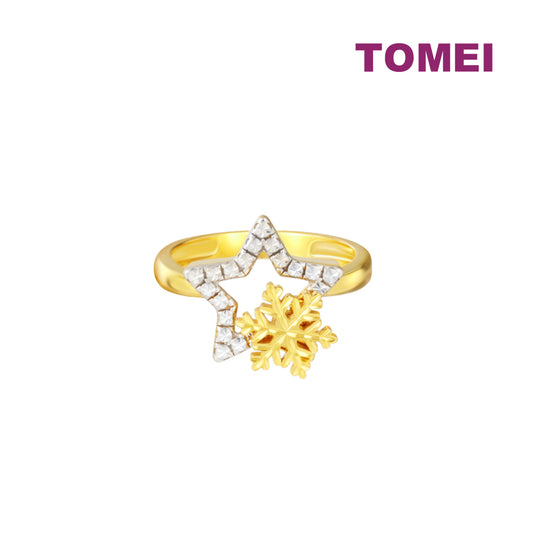 TOMEI Diamond Cut Collection Snowflake & Star Ring, Yellow Gold 916