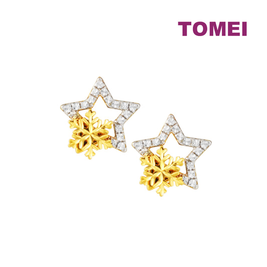 TOMEI Diamond Cut Collection Snowflake & Star Earrings, Yellow Gold 916