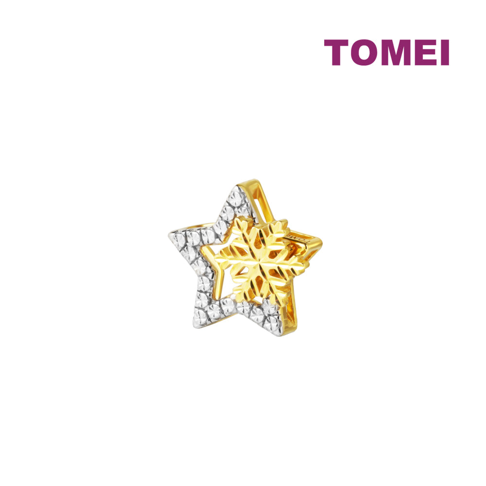 TOMEI Diamond Cut Collection Snowflake & Star Pendant, Yellow Gold 916