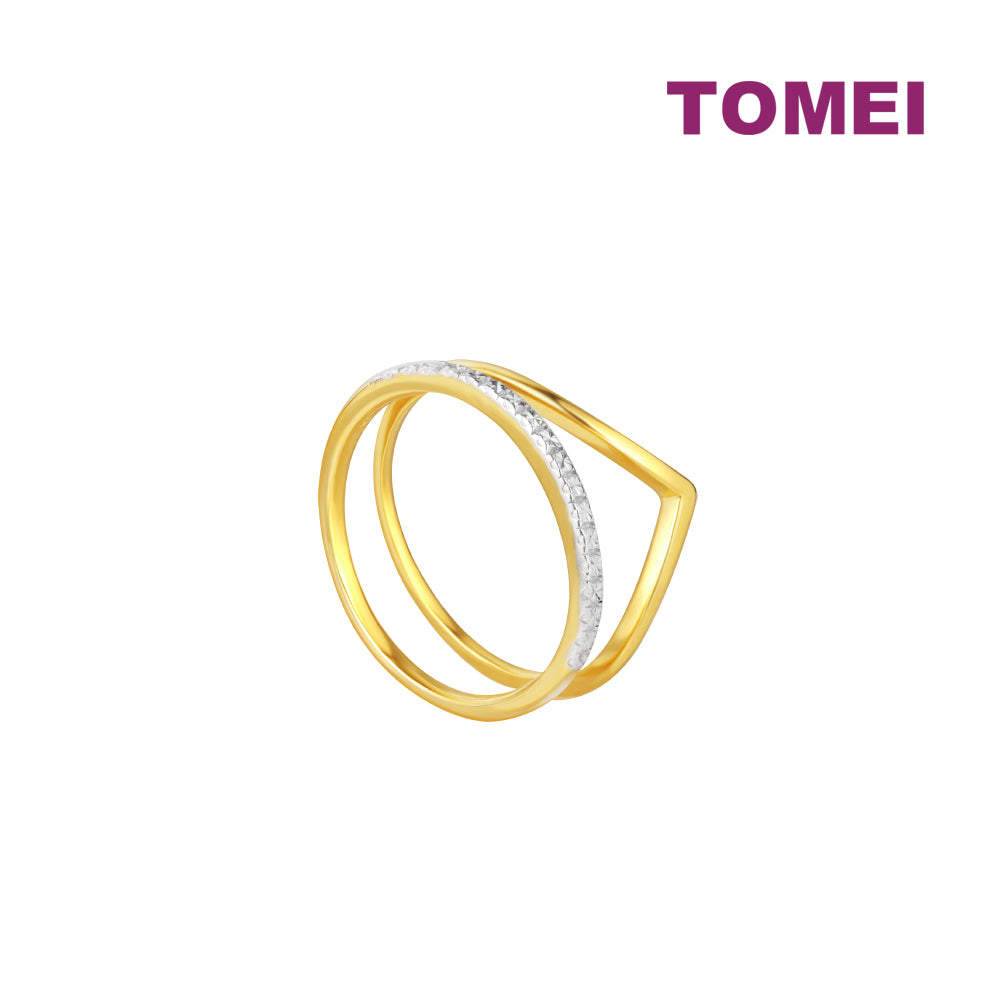 TOMEI Diamond Cut Collection V-Trend Stackable Ring, Yellow Gold 916
