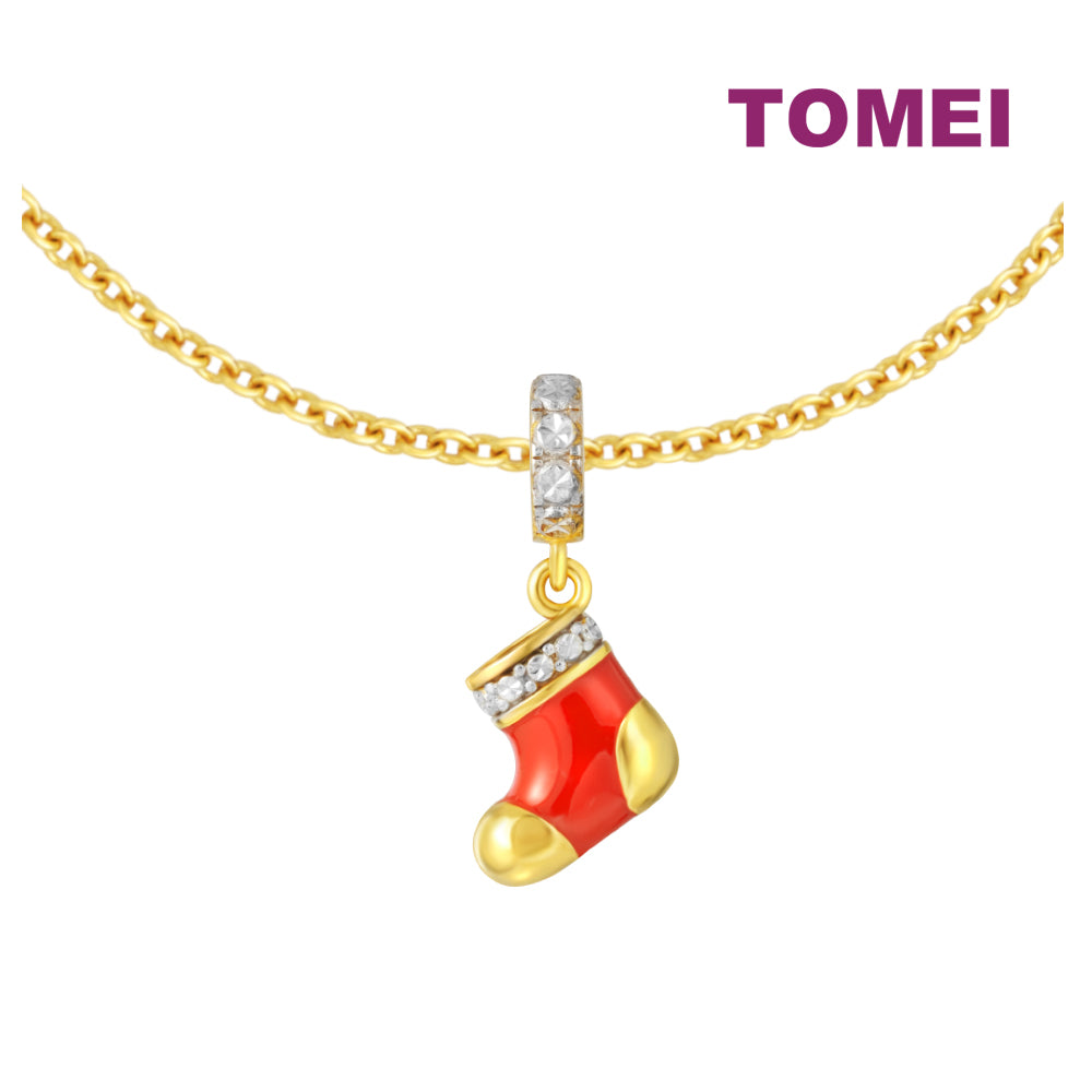 TOMEI Chomel Xmas Sock Charm, Yellow Gold 916